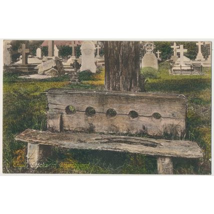 Dartmoor Trull Stocks in Churchyard artist R J Lugg early 20th C. Frith 55808 PC