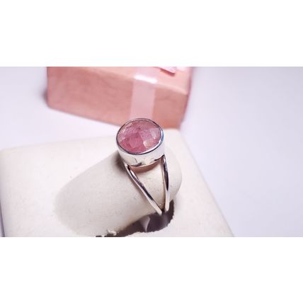 Estate 2.50ct Natural Rd Rose Quartz Sterling Silver split shank bezel Ring22273