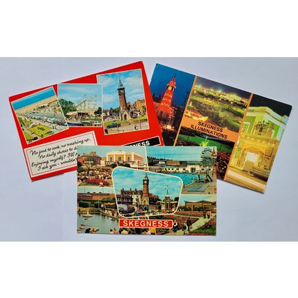 Postcard Skegness multiview. Yachting Pool, Compass Gardens, Bathing Pool