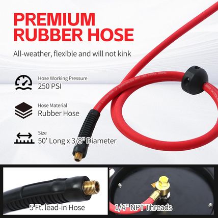 Maxworks 80720 50Ft Auto Rewind Retractable Reel with 3/8" X 50' Air Hose with B