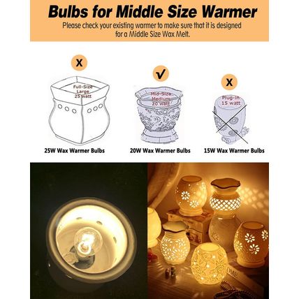 20 Watt Wax Melt Warmer Light Bulbs for Scentsy Mid-Size Wax Warmer and Candle W