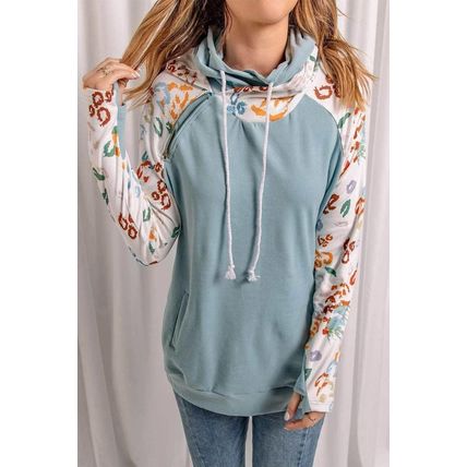 Leopard Print Sleeve Patchwork Hoodie with Pocket