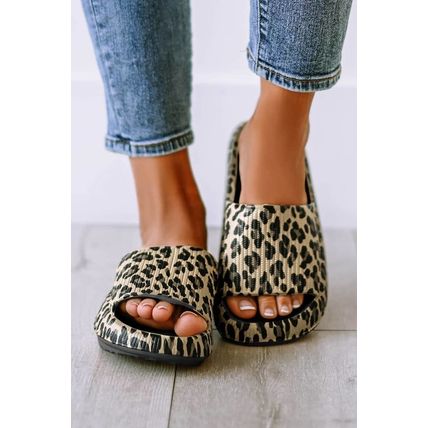 Black Print Thick Sole Slip On Slippers