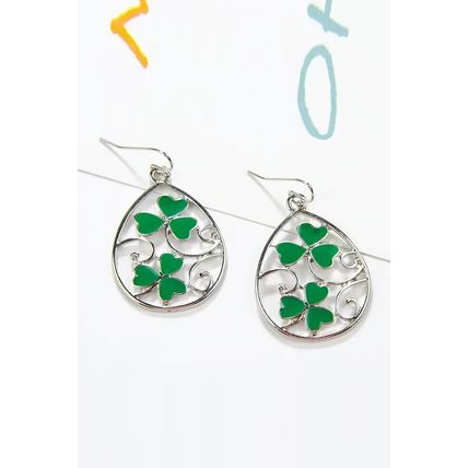 Silvery St. Patrick Clover Hollow Out Drop Earrings