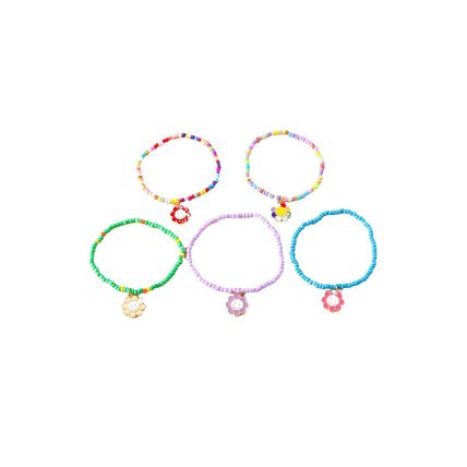 Light Blue 5pcs Smiley Flower Pendant Beaded Bracelet Set
