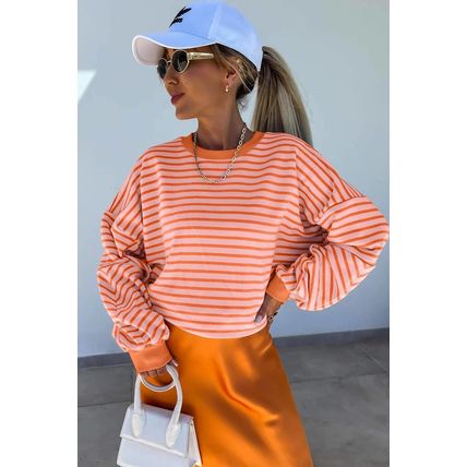 Russet Orange Drop Shoulder Crew Neck Loose Sweatshirt