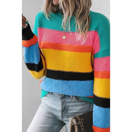 Yellow Colorblock Mixed Textured Drop Shoulder Sweater