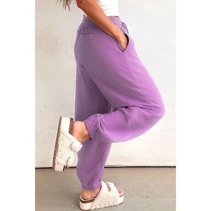 Lilac Drawstring Waist Patchwork Solid Color Jogger Pants