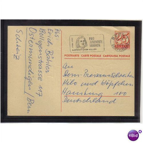 1959 SWITZERLAND PREPAID POSTCARD 25C BERN 11.1.59-16