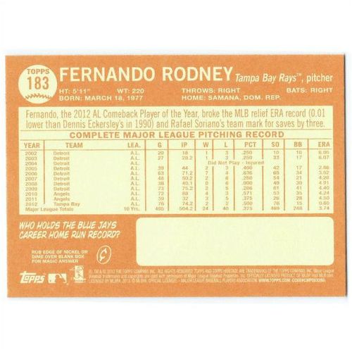 2013 Topps Heritage - #183 - Fernando Rodney