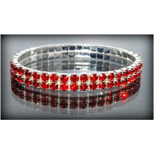 2 Row Wedding Party Red Rhinestone Stretch Bangle Bracelet Jewellery 1339
