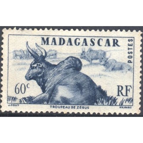 Madagascar 1946 - SG300 - 60c blue - Zebus - MH