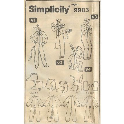 Simplicity 9983 Sewing Pattern Adult Animal Costumes Size S-L 1995 Cat Lion Bear