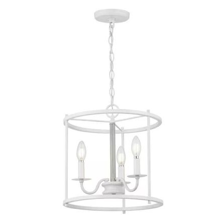 Somstreet 13.75" 3-Light Cottage White Cage Pendant Light Bleached Oak Accents