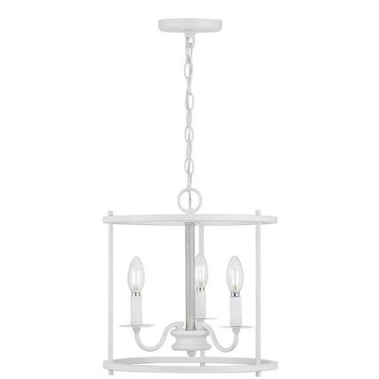 Somstreet 13.75" 3-Light Cottage White Cage Pendant Light Bleached Oak Accents