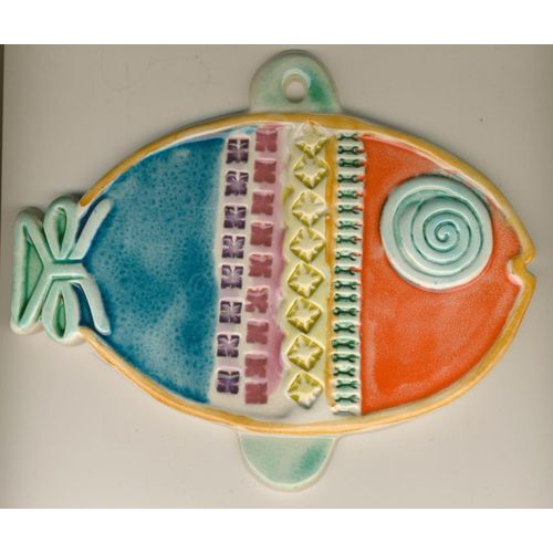 Colorful Fun Ceramic Fish Plaque with hole for hanging