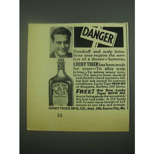 1939 Lucky Tiger Hair Tonic Ad - Danger