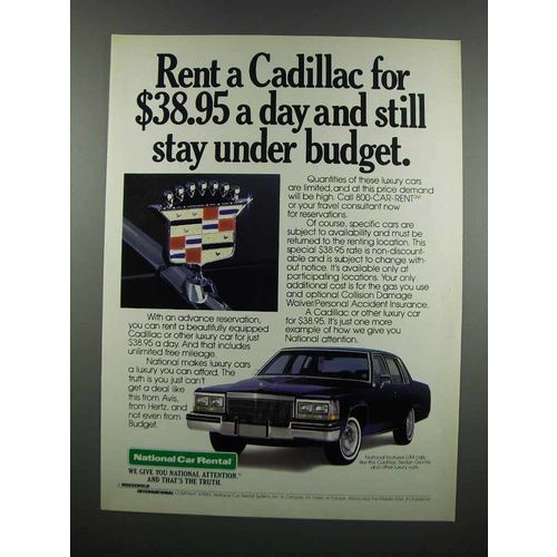 1983 National Car Rental Ad - Rent a Cadillac