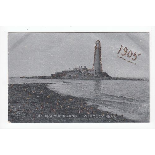 St Mary's Island Whitley Bay Postcard Northumberland Alumino with Glitter