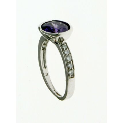 New Real Solid 925 Sterling Silver Purple Bezel CZ Eternity Stackable Band Ring