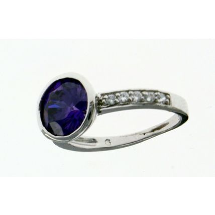 New Real Solid 925 Sterling Silver Purple Bezel CZ Eternity Stackable Band Ring
