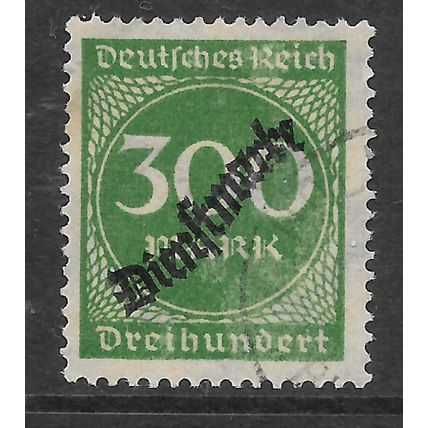 GERMANY OFFICIAL 1923 OPT'D DIENSTMARKE 300M GREEN SG O278 FINE USED