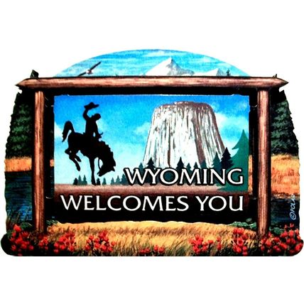 Wyoming State Welcome Sign Artwood Fridge Magnet