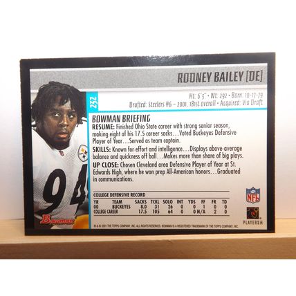 2001 Bowman RODNEY BAILEY (Steelers) Rookie Card blue parallel #232