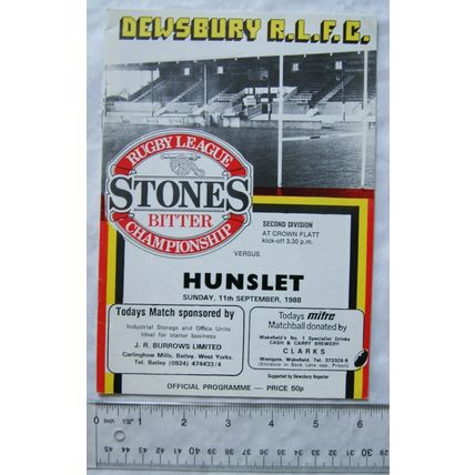1988 programme Dewsbury v. Hunslet