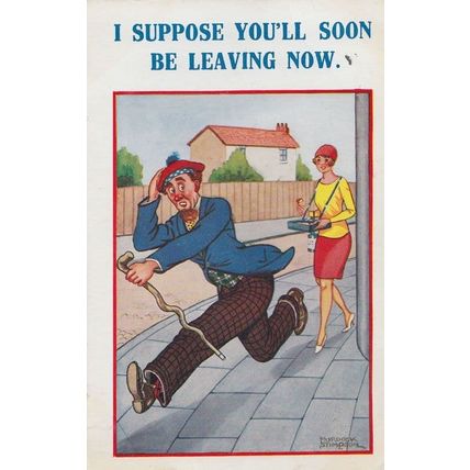 Shillela Golf Club Scottish Golfer Running From Sexy Girl Antique Comic Postcard