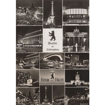 Berlin By Night 2x German Vintage Real Photo Postcard s