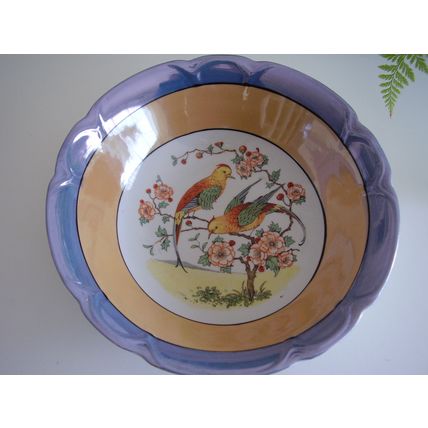 Vintage Art Deco Lustre Ware Parrot Budgie Bird Porcelain Fruit Bowl