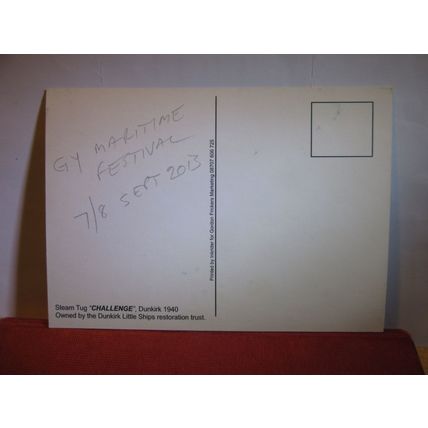 STEAM TUG BOAT 'CHALLENGE' unused postcard Dunkirk Little Ships Restoration =