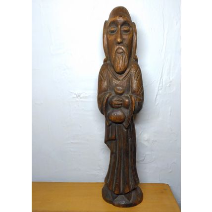 Wood Carving Monk/Religious Figure holding jar. Free Stand or Hanging - Fast Sh!