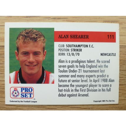 Alan Shearer | Pro-Set 1991 Card | No. 111
