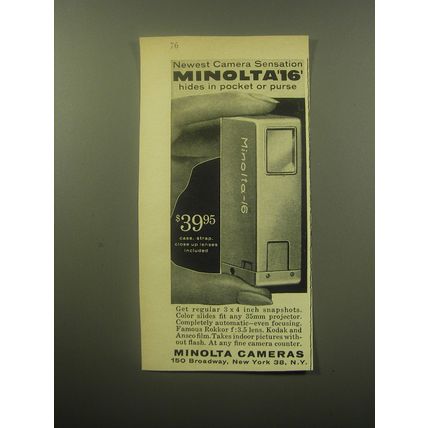 1959 Minolta 16 Camera Ad - Newest camera sensation Minolta 16 hides in pocket