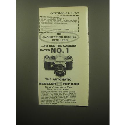 1959 Beseler Topcon Camera Ad - No engineering degree required