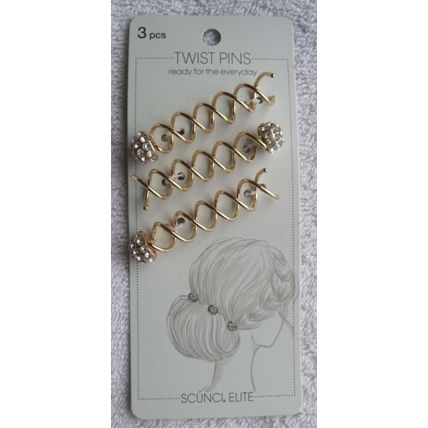 3 Scunci Elite Metal Hair Spin Pins Diamond Accent Ends Gold Blonde Luxe Beauty