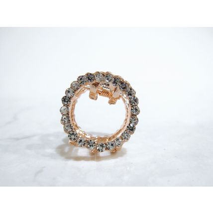 Small mini rose gold circle round shaped hair claw clip with crystals