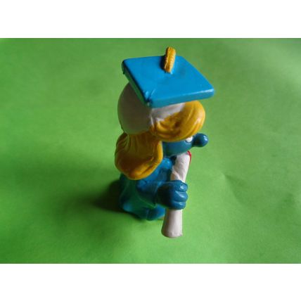 Graduation graduate smurfette in a all blue robe gown and hat