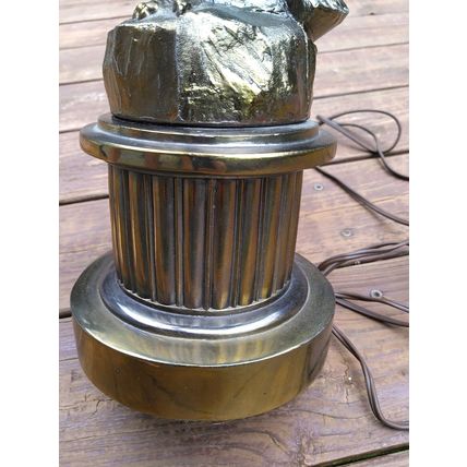 Vintage Heavy Brass Eagle American Flag Motorcycle Table Lamp Glass Panels Works