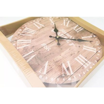Farmers Market Wall Clock 30 CM MDF Brown Roman Numeral White Gift Time Home