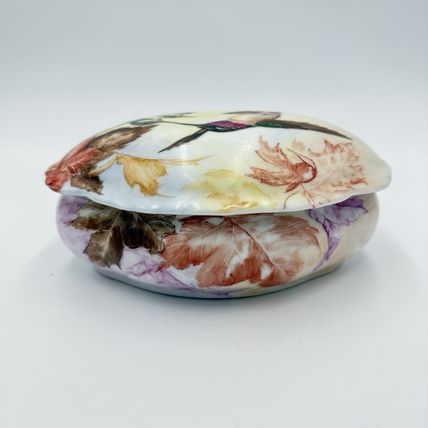 Vintage L.J Pearson Porcelain Painted Art Hummingbird Nest Trinket Box