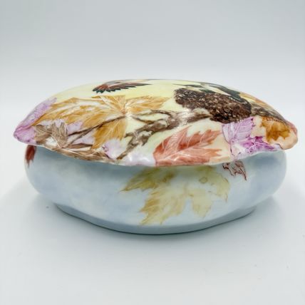 Vintage L.J Pearson Porcelain Painted Art Hummingbird Nest Trinket Box