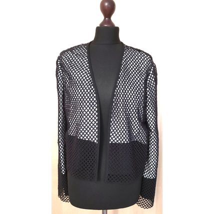 Black Eyelet Cotton Lace Evening Jacket 16 UK