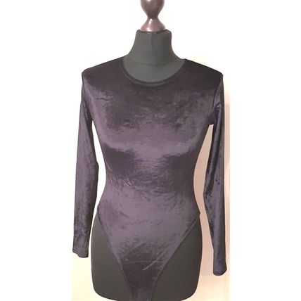 Miss Selfridge Bodysuit Black Velvet Ultrasoft Smooth Body 10 12 UK