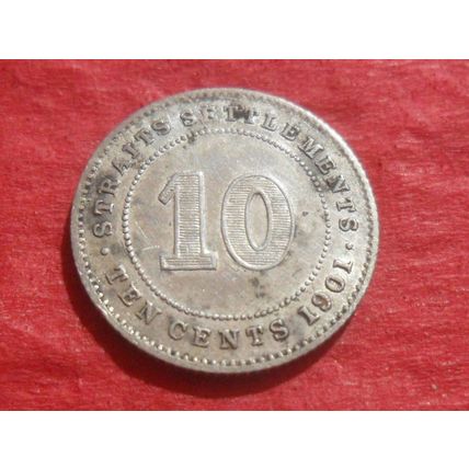 1901 Victoria 10 Cents - Straits Settlements, India.