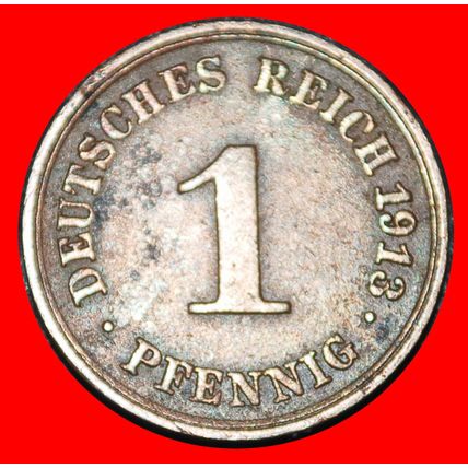 Ⰶ EAGLE 1890-1916:GERMANY★1 PFENNIG 1913F WILLIAM II (1888-★LOW START★NO RESERVE