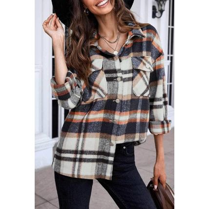 Blue Geometric Plaid Print Pocketed Shirt