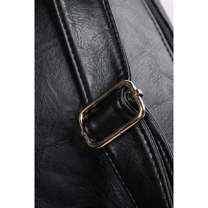 Color black Geometric Crochet Strap PU Leather Large Backpack